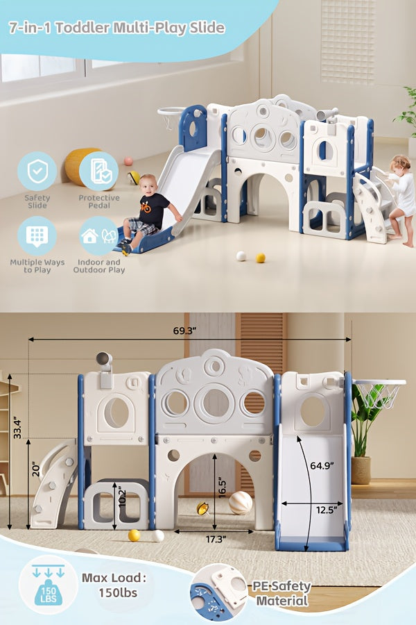 Toddler Slide Playset with Basketball Hoop and Telescope Indoor Outdoor Backyard Playground for Babies Kids Ages 1-3 Climbing Toy Gift
