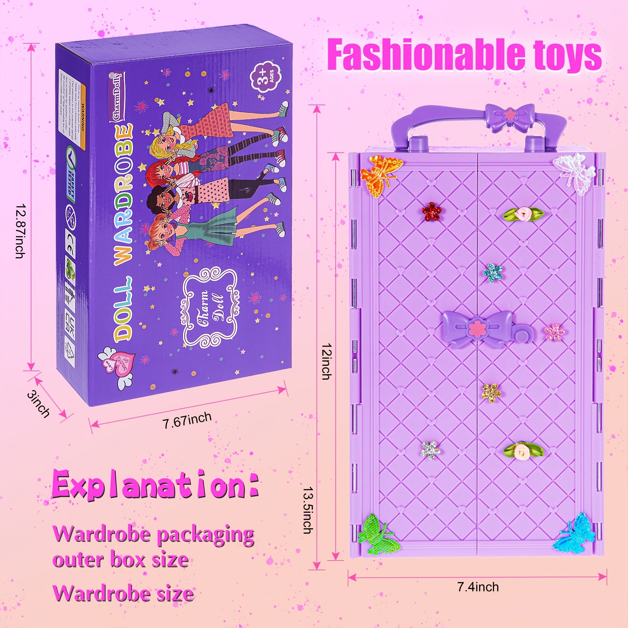 Doll Closet Wardrobe Playset 91pcs for 11.5 Inch Dolls – Princess Gowns Dresses Swimsuits Shoes Handbags Accessories & DIY Stickers Gift for Girls Ages 3+
