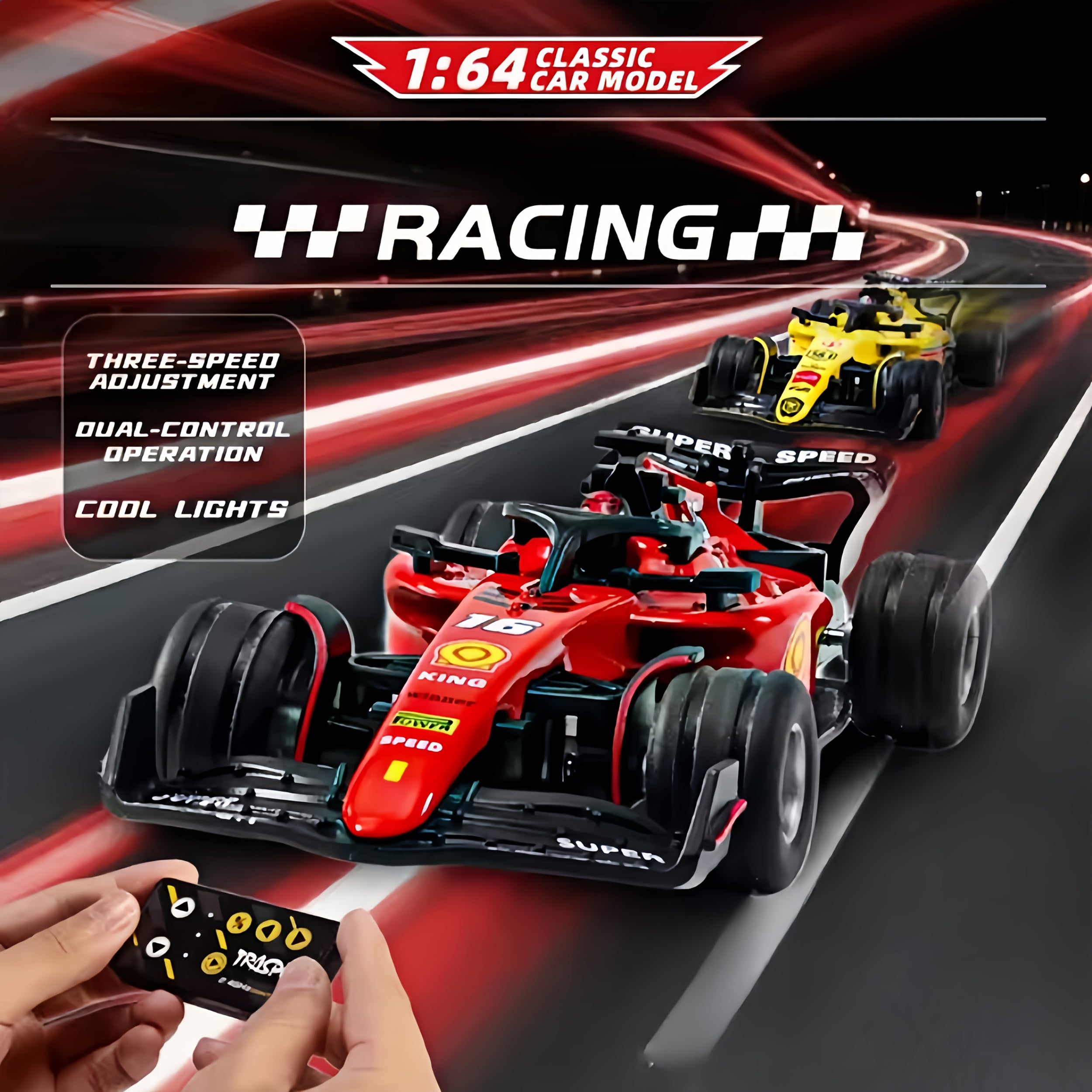 Mini RC Racing Car 1:64 Scale 4WD Drift Alloy Die-Cast with Lights & Adjustable Speed, 2.4G Remote Control Car for Boys Kids Adults, Indoor Outdoor Christmas Birthday Gift