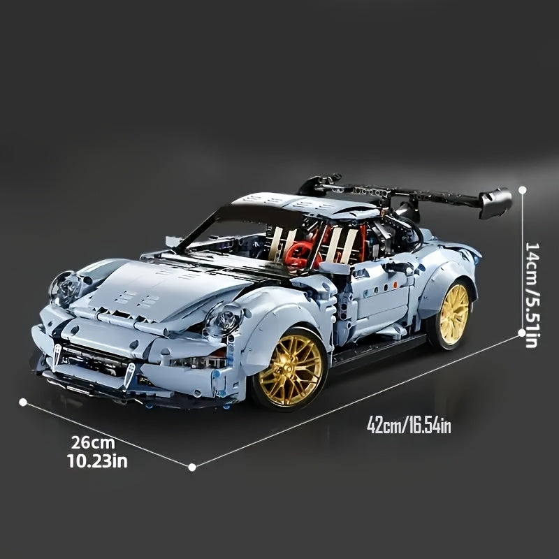 2100pcs Misty Blue Lowrider Sports Car Building Blocks Set Adult Collectible Model Kit Desktop Ornament Room Decor Gift for Men Car Enthusiasts