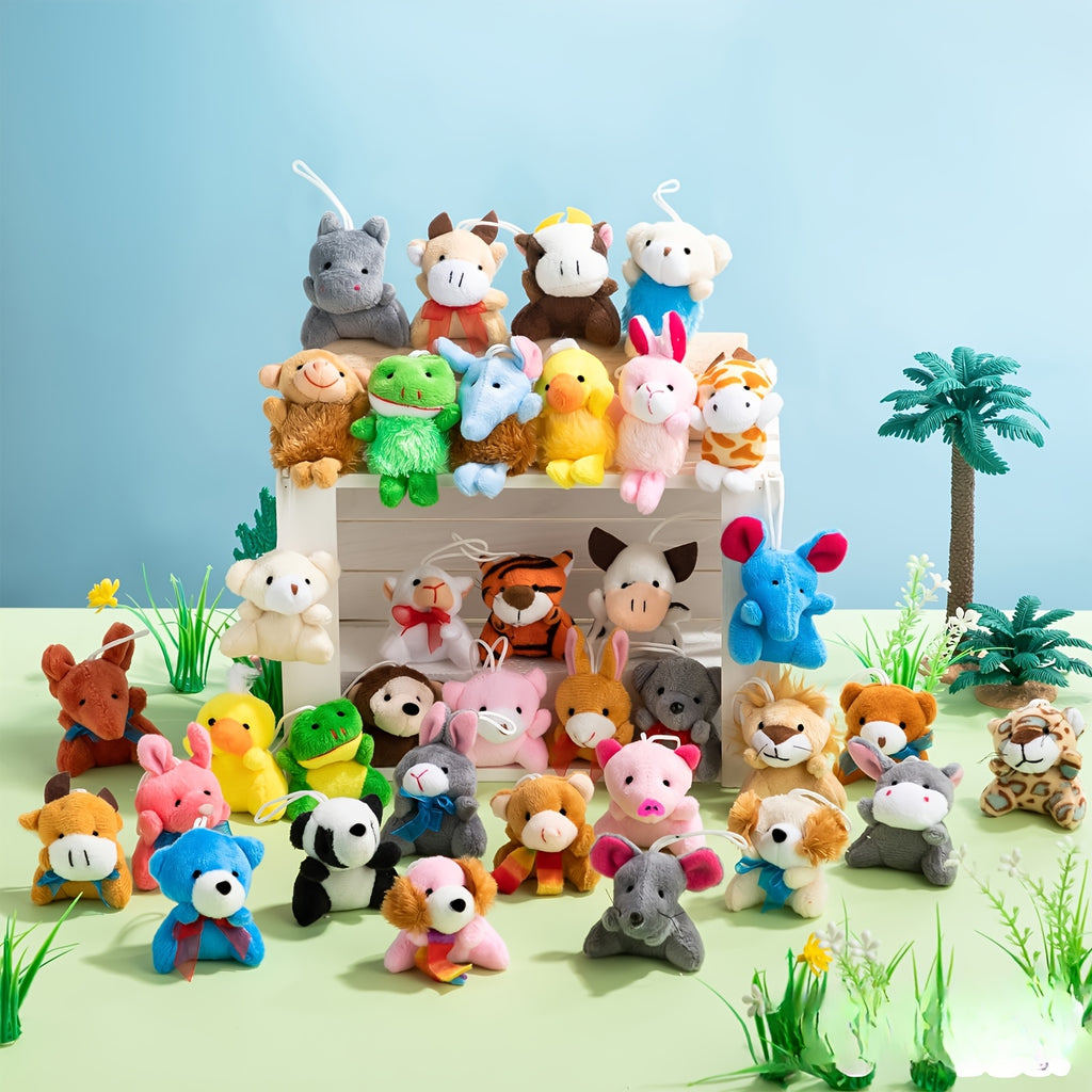 36 Pack Mini Animal Plush Toy Assortment 3 Inch – 36 Different Animals with Keychains, Bulk Party Favors, Carnival Prizes, Classroom Rewards, Pinata Fillers, Halloween Christmas Birthday Gift for Kids