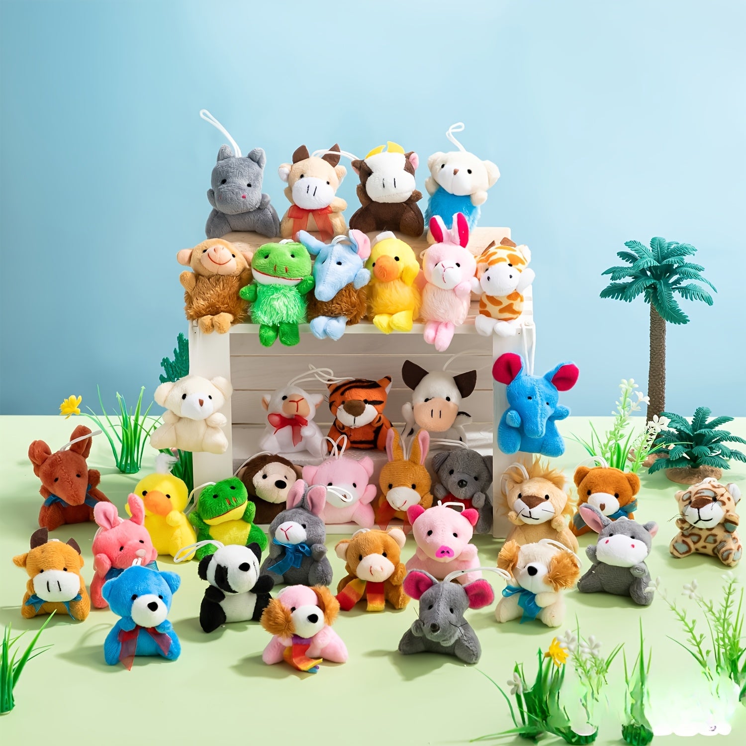 36 Pack Mini Animal Plush Toy Assortment 3 Inch – 36 Different Animals with Keychains, Bulk Party Favors, Carnival Prizes, Classroom Rewards, Pinata Fillers, Halloween Christmas Birthday Gift for Kids