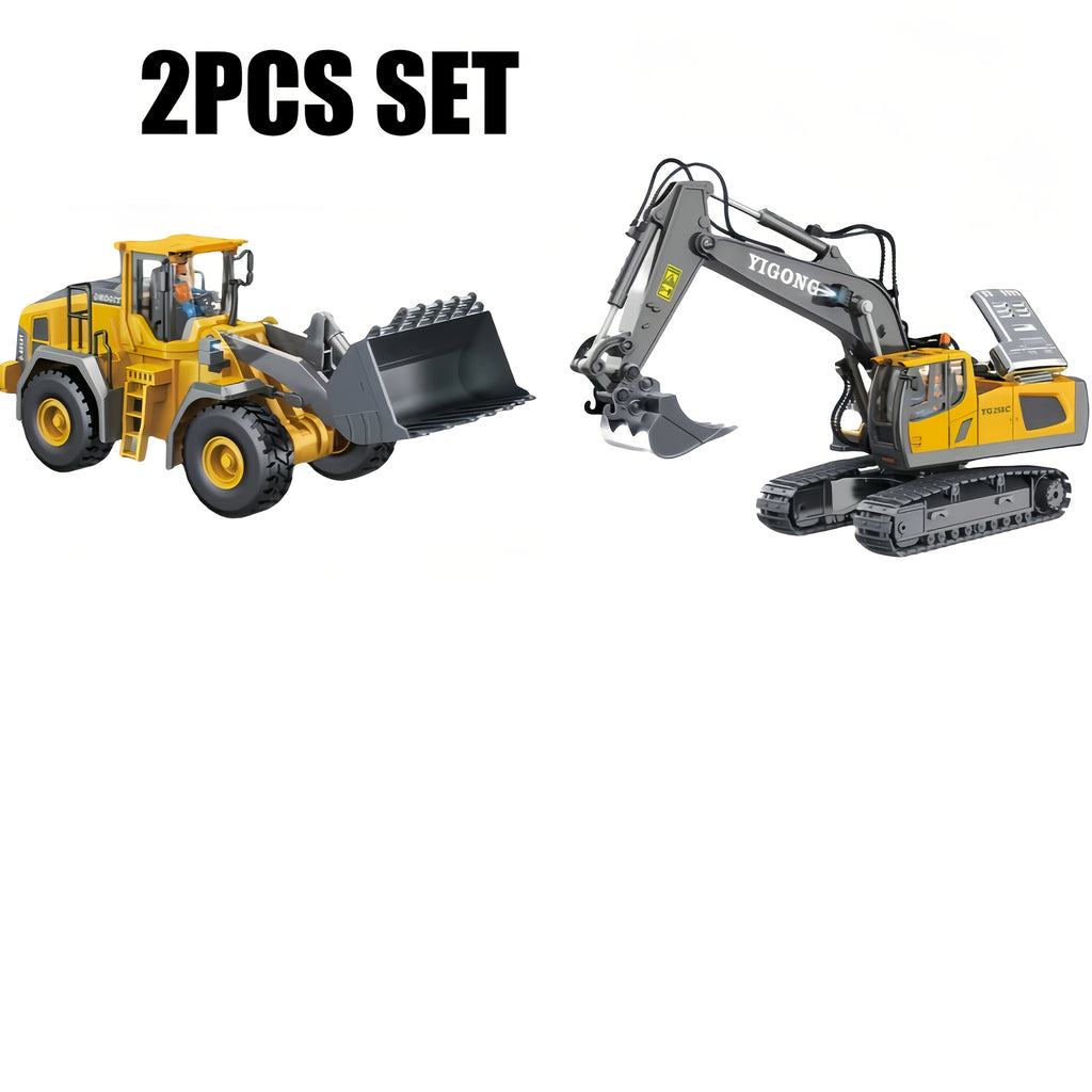 RC Alloy Loader Excavator Engineering Toy Set 2.4GHz 1:20 Scale - 9 Channel Remote Control Bulldozer Tractor Dump Truck for Boys Ages 6-12, Birthday Gift