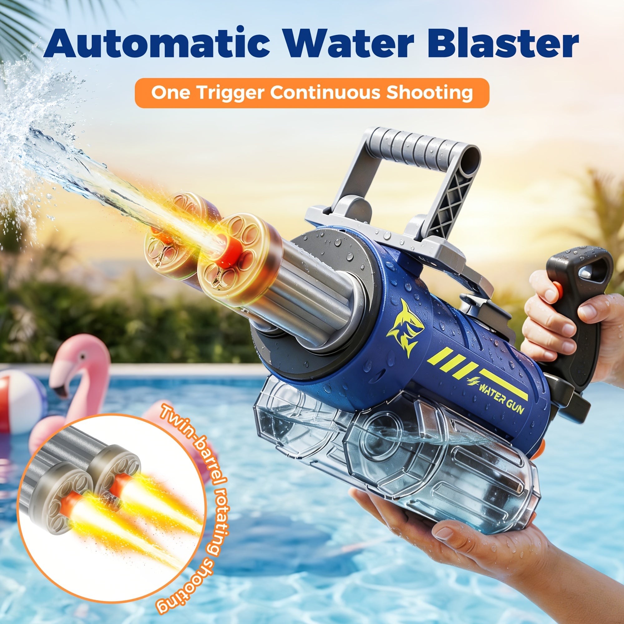 Gatling Electric Water Gun with LED Lights - Super Soaker 10-Meter Range, Automatic Water Blaster for Pool Party Beach Battle, Summer Outdoor Toy for Kids Adults Boys Girls