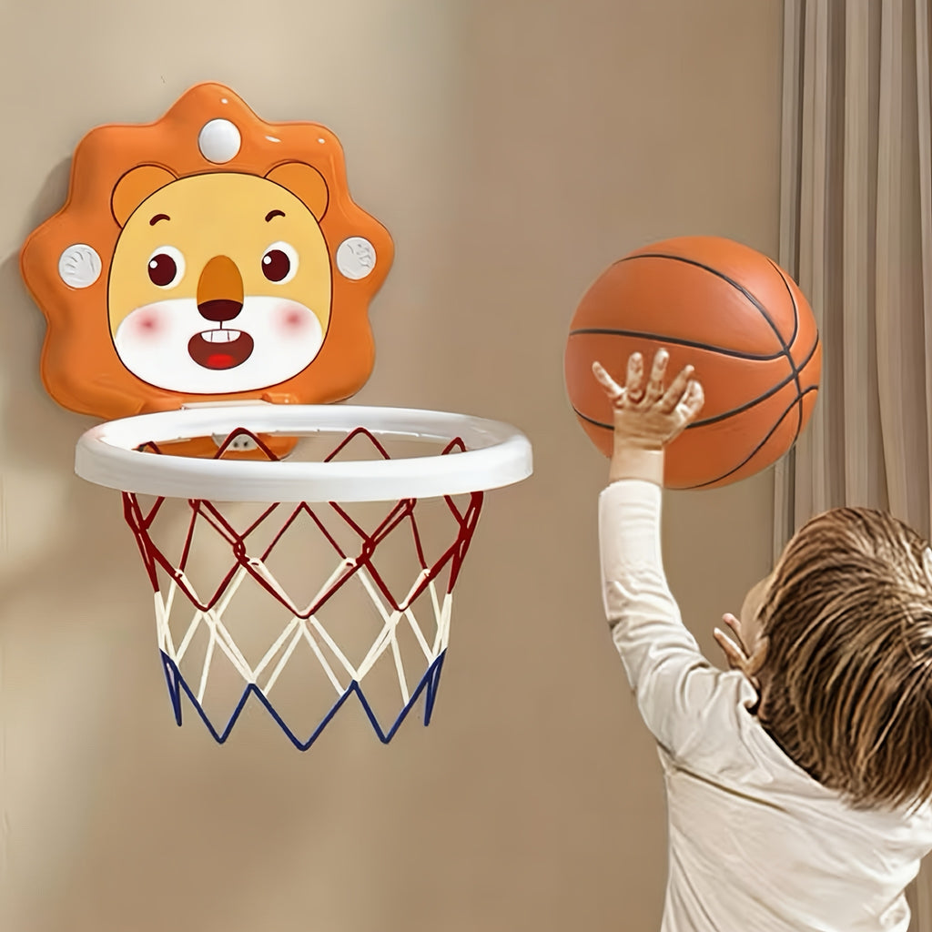 Kids Basketball Hoop Wall Mounted Indoor – Cartoon Lion Game Set with Ball & Pump for Playroom Bedroom, Fun Sports Toy Gift for Boys Girls Toddlers Ages 3+