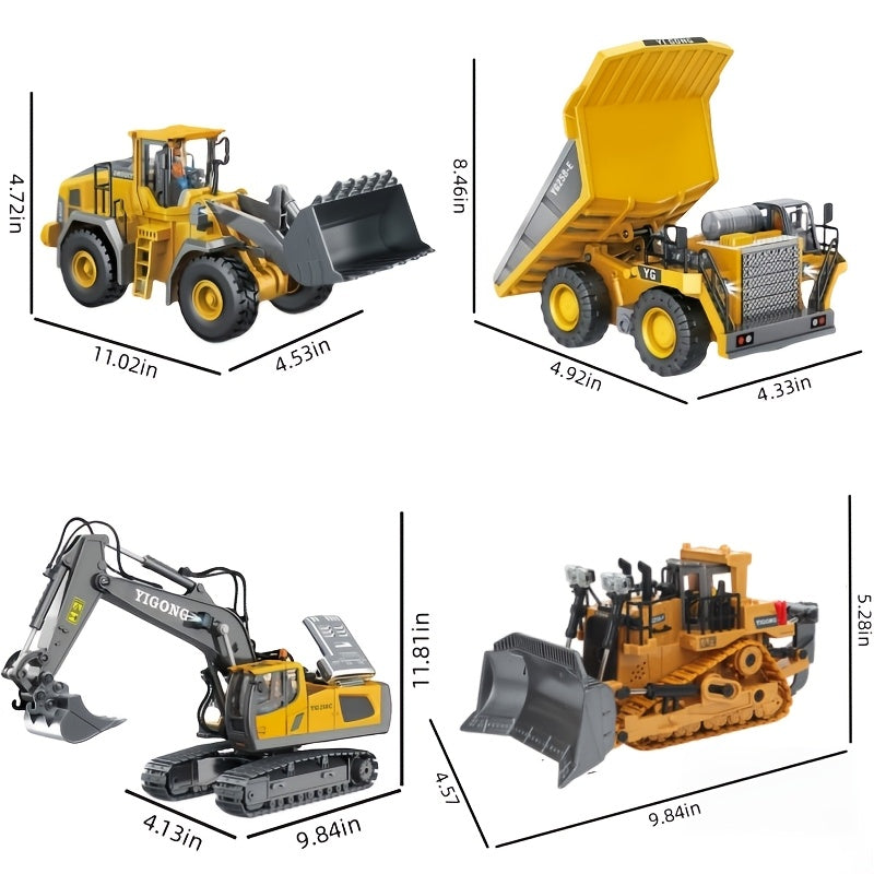 RC Construction Vehicle Set Excavator Dump Truck Bulldozer Loader 2.4GHz 12CH Alloy Plastic Kids Boys Ages 6+ Birthday Christmas Gift 2-in-1 3-in-1 4-in-1