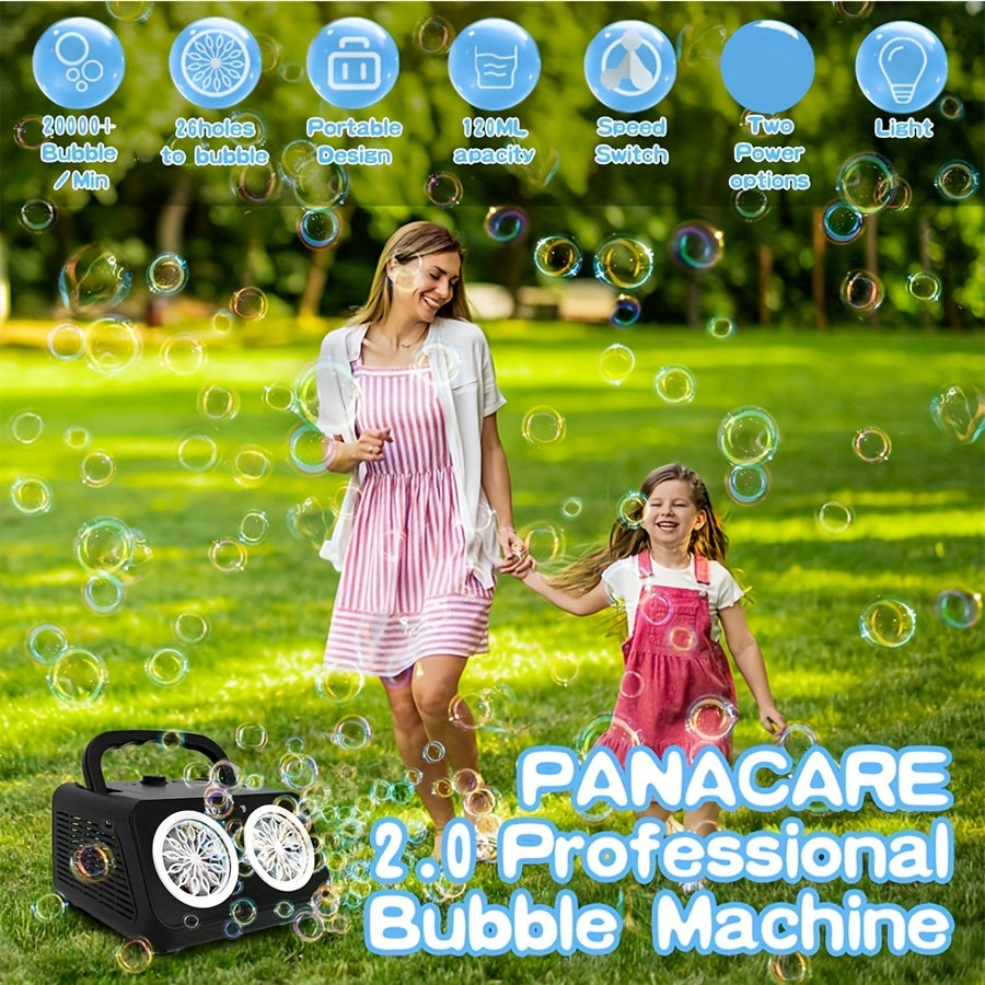 Automatic Bubble Machine with 2 Fans – 20,000+ Bubbles/Min, Includes 10 Bubble Solution Bottles, Electric Bubble Maker for Kids Outdoor Play