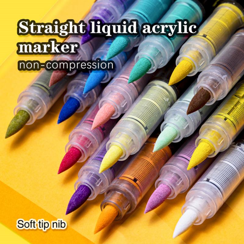 Acrylic Paint Pens with Automatic Ink Control, Guangna Brush Tip Markers for Rock, Wood, Glass, Canvas, Fabric & Ceramic DIY Crafts