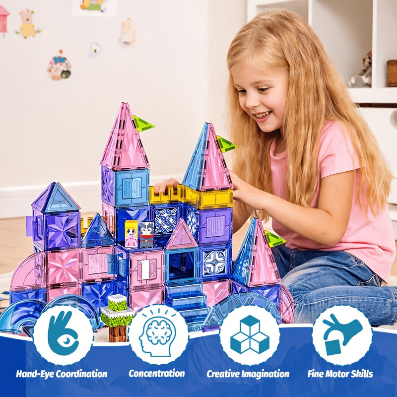 Magnetic Tiles 114pcs Princess Ice Castle Building Set 3D STEM Construction Toy for Girls Boys Ages 3-8 - Birthday Christmas Gift