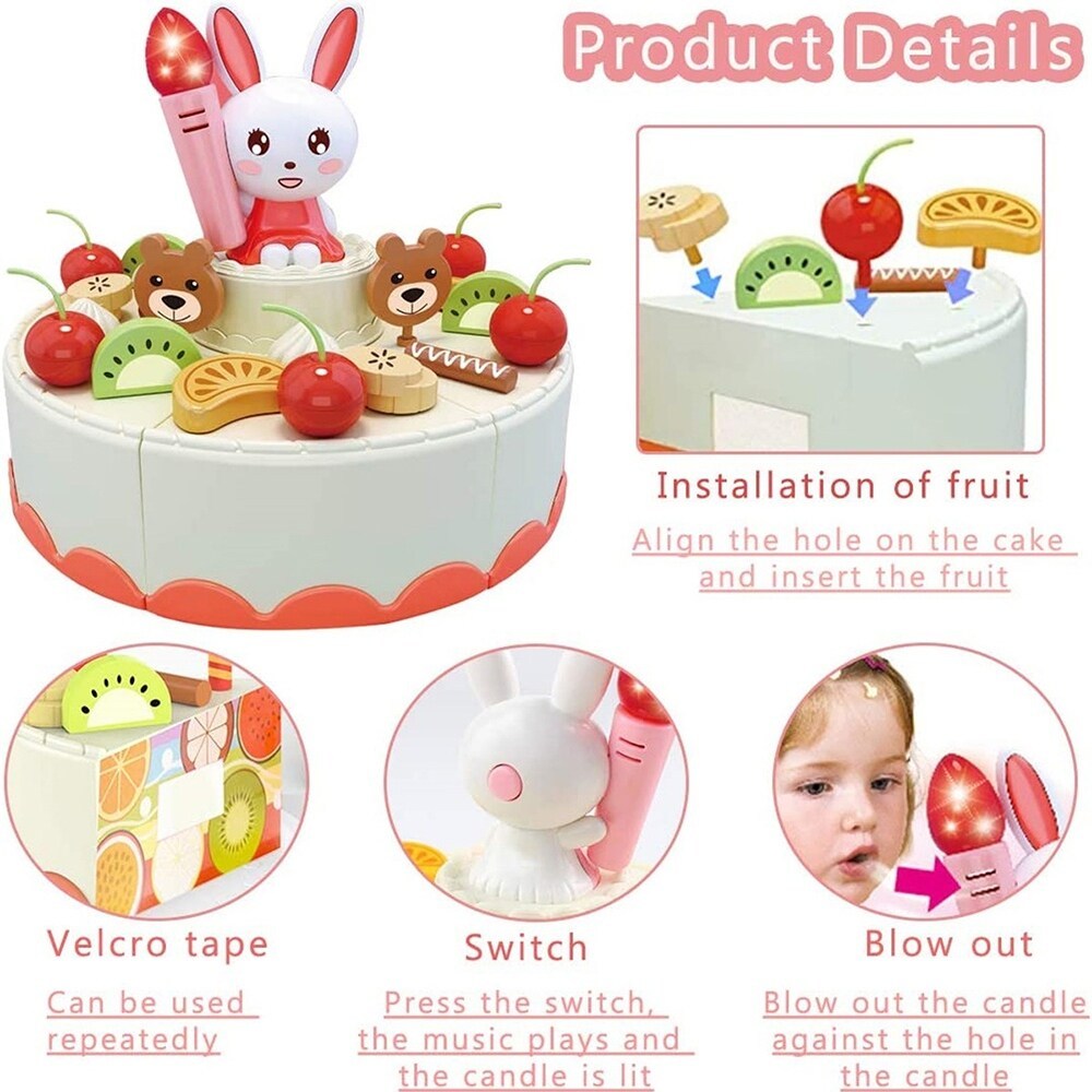 Birthday Cake Tea Party Play Food Toy Set Kids Pretend Play Cake Decorating Dessert Accessories 75-85pcs Girls Ages 3+