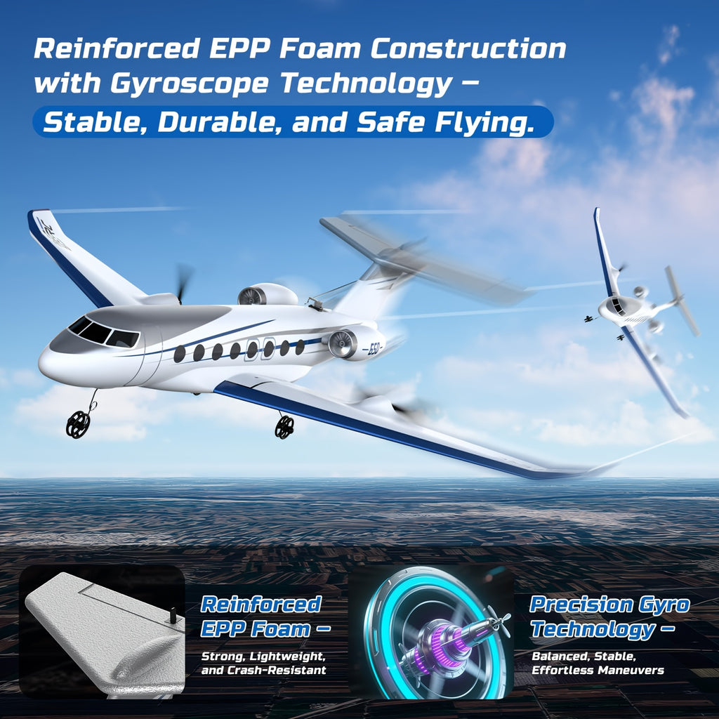 G650 RC Plane Private Jet – 3-Channel 2.4GHz 6-Axis Gyro Stabilized Glider with 20-Min Flight Time, EPP Foam, Display Stand for Beginners & Adults