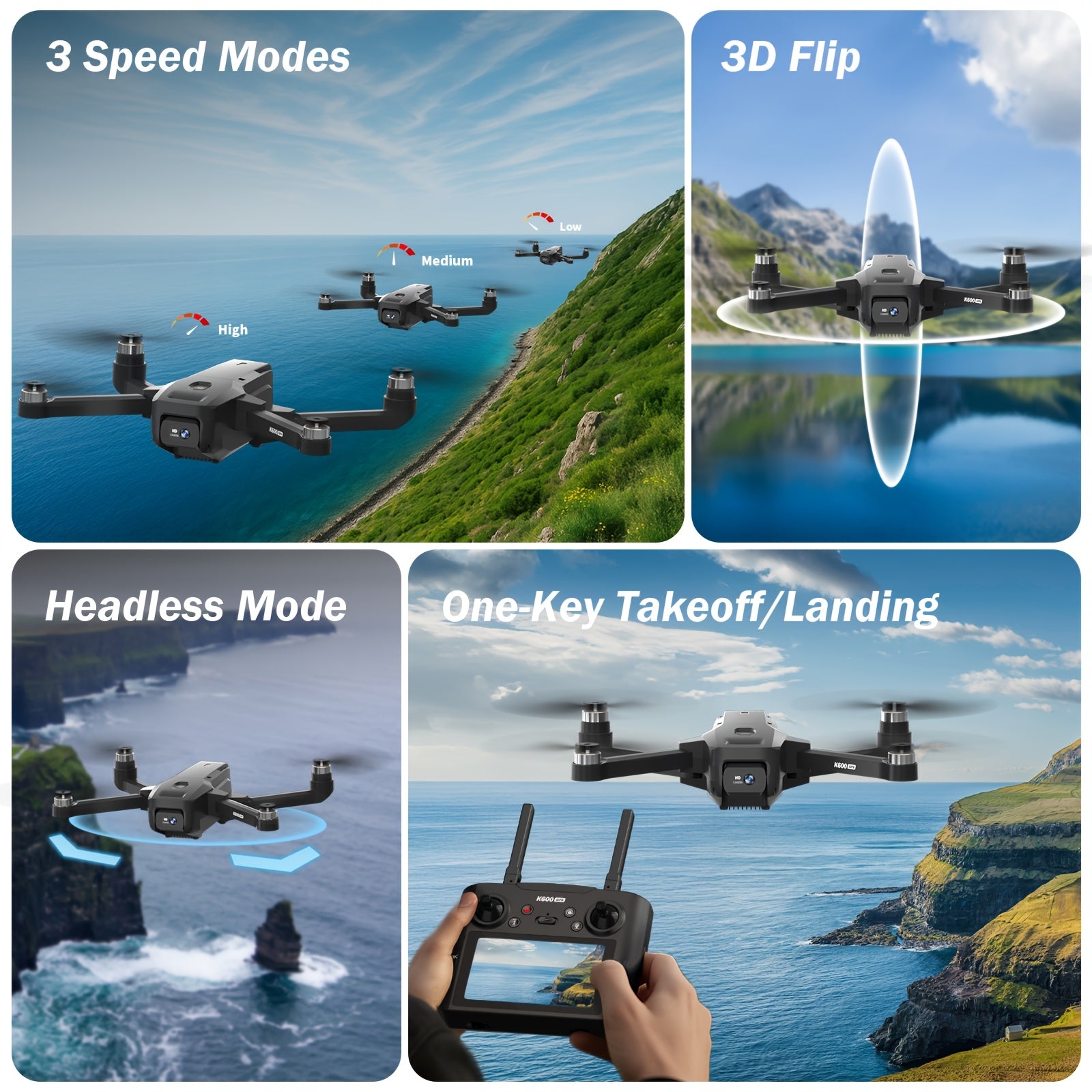 GPS Drone with Camera for Adults, 4.5" LCD RC Screen, Brushless Motor, Follow Me, Auto Return, Gesture Control, Altitude Hold, 3 Speeds, Under 250G – Supports 32G SD Card