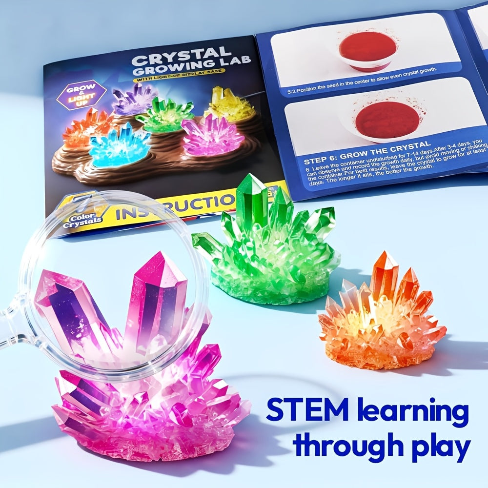 Crystal Growing Kit for Kids with Light-Up Base – 7 Color Science Experiment Set, STEM Learning Toy for Boys & Girls Ages 8+, Birthday & Christmas Gift
