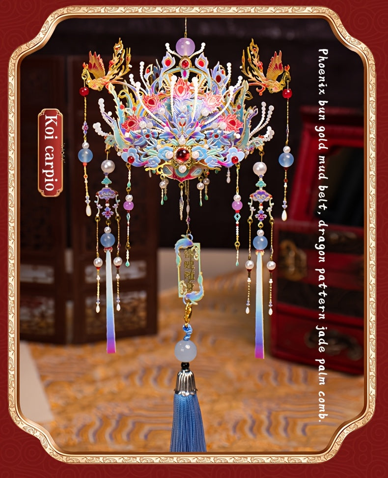 3D Metal Puzzle Phoenix Crown – Elegant Blue & Gold Intricate Model with Beads & Tassels, Unique DIY Assembly Gift for Teens Adults Boyfriend Girlfriend Birthday Christmas