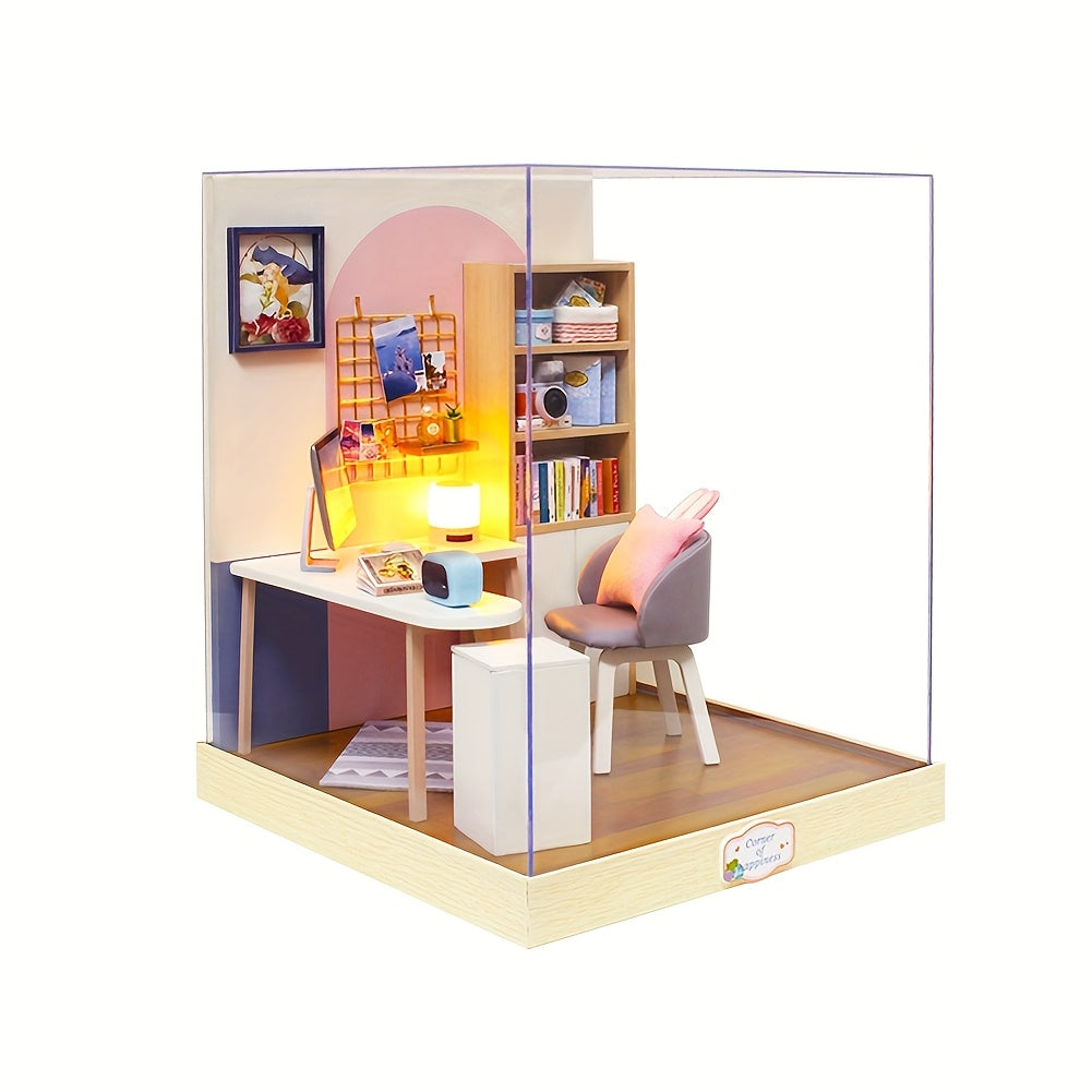DIY Mini Dollhouse Puzzle Kit with Dust Cover – Small Miniature House Model No Glue Needed 4 Styles Tea Time Flavor Life Heartbeat Creativity Desktop Decor Gift Teens Ages 14+