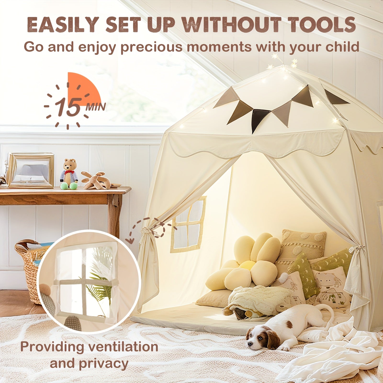 Kids Play Tent Extra Large Teepee 59x39x59 Inch Portable Foldable Indoor Outdoor Playhouse Dome Tent for Boys Girls Ages 3 Plus - Birthday Christmas Gift