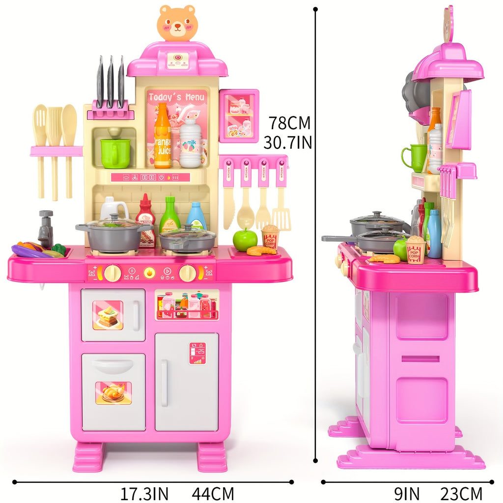 Kids Play Kitchen Playset Pretend Play Kitchen Set with Lights Sounds Toddler Cooking Toy Interactive Indoor Playset Birthday Christmas Gift Ages 3 and Up