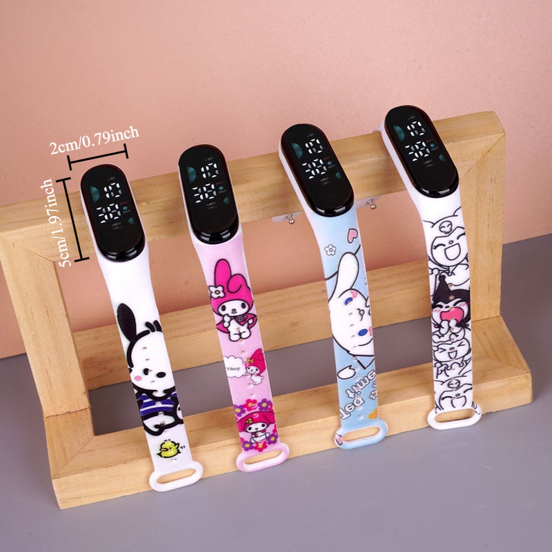 10pcs Sanrio Kids Watch Set - Cinnamoroll Kuromi My Melody Pochacco Silicone Quartz Watches 4 Mixed Colors - Birthday Party Return Gift Favor for Girls
