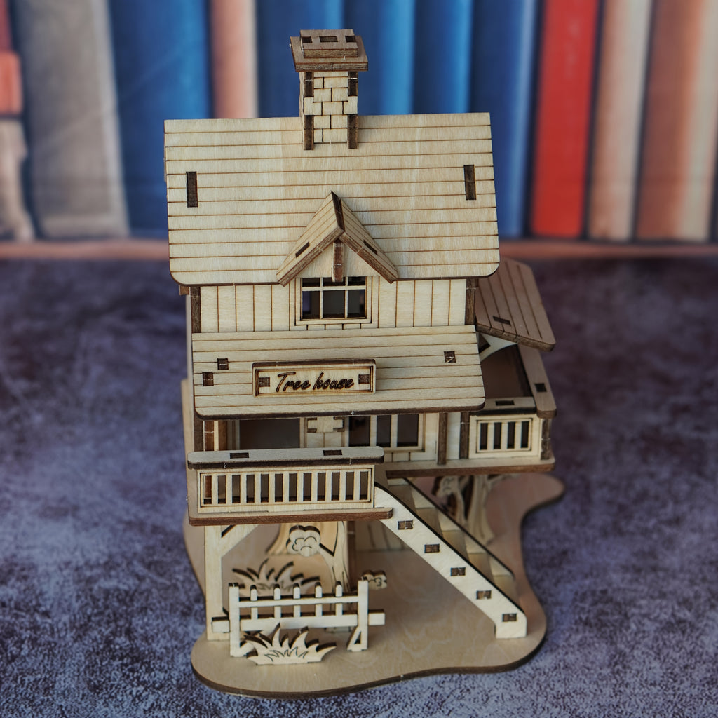 3D Wooden Cabin Puzzle Model DIY Building Kit Rustic Treehouse Architecture Interlocking Blocks Craft Set for Adults Teens Home Decor Gift