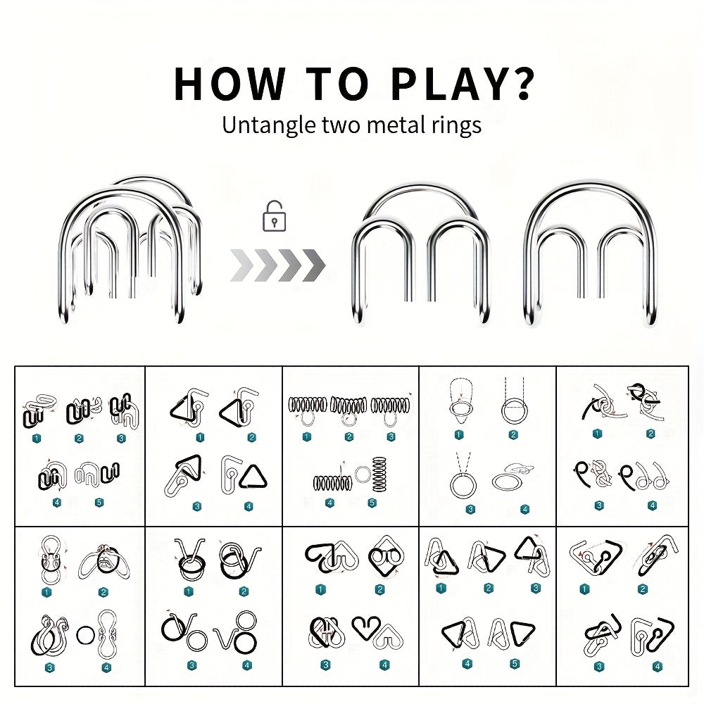 Set of 50 Golden Metal Puzzle Brain Teaser Games Unlock Iron Chain Nine Rings Kongming Lock Educational Toy Party Favor Halloween Christmas Gift