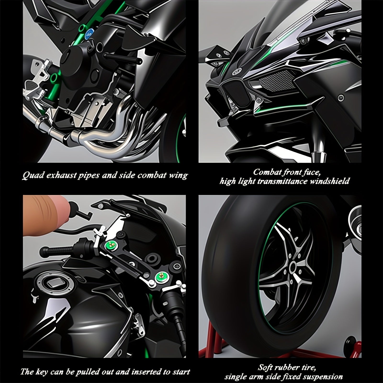 Die-Cast Motorcycle Model with Realistic Sound Effects & Exhaust Spray – 1:6 Scale Alloy Replica with LED Lights, Rotating Wheels & 8 Accessories, Collector Gift for Motorcycle Enthusiasts