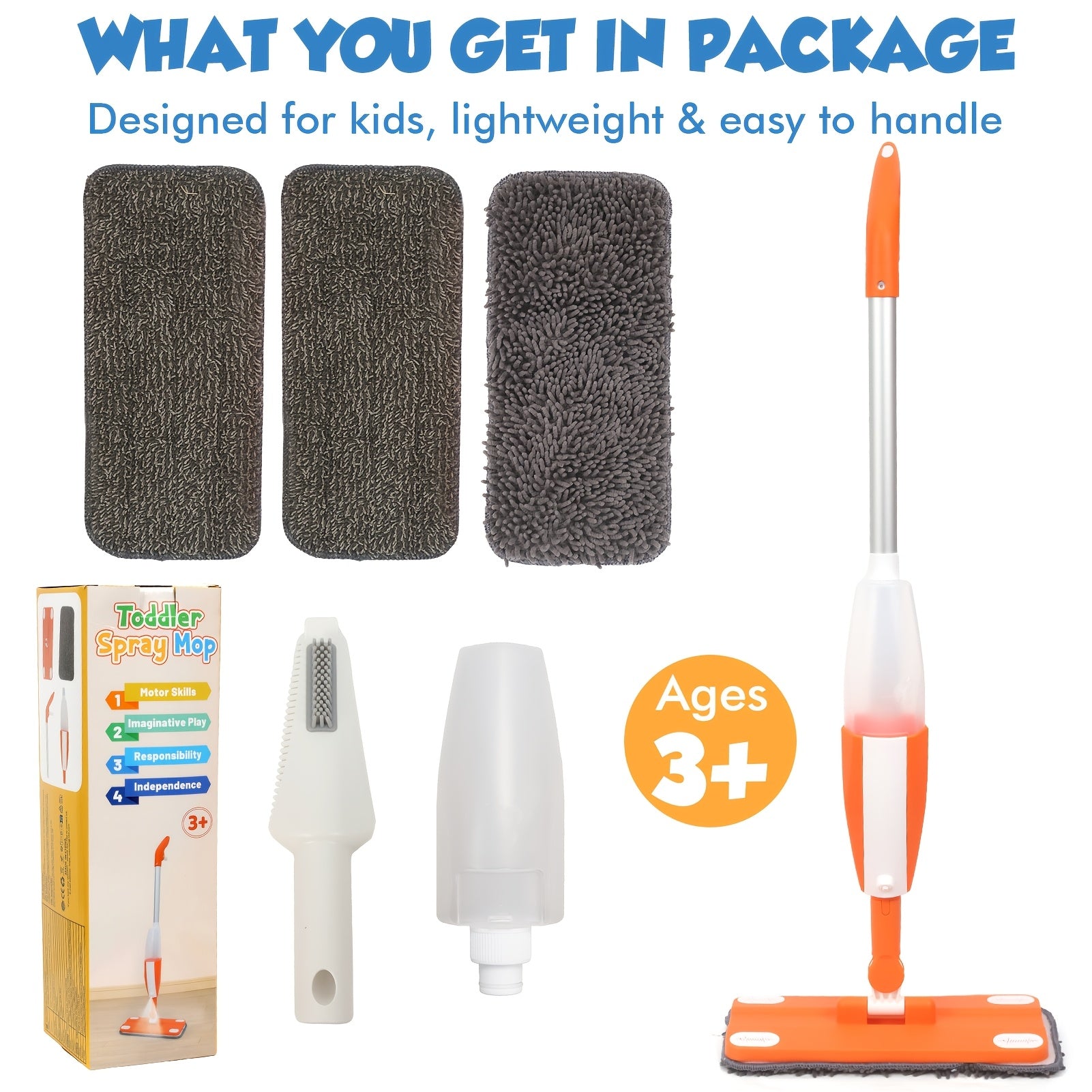 Kids Spray Mop Cleaning Toy Kit with Working Water Sprayer & Washable Pad – Mini Mop & Broom Pretend Play Set for Children Ages 3+, Christmas & Birthday Gift