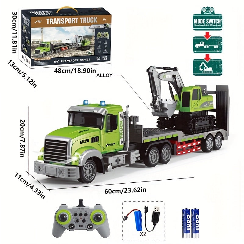 RC Semi Truck and Excavator Set 1:12 Scale Dual Remote Control with Lights Sound 2.4GHz Construction Toy for Boys Girls Ages 6-12 Birthday Gift