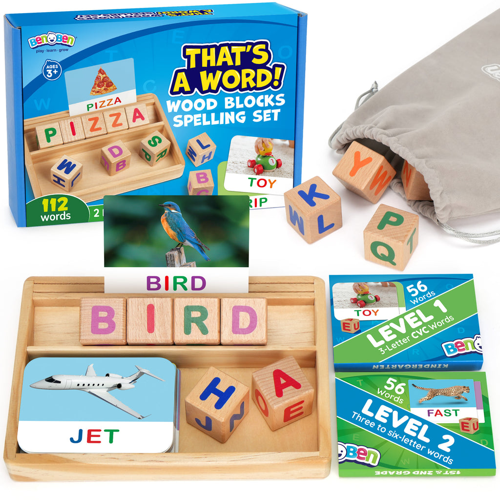 CVC Word Builder Flash Cards Set – Alphabet Letter Blocks Spelling Game 100+ Word Cards for Preschool & Kindergarten Kids Reading Learning Toy
