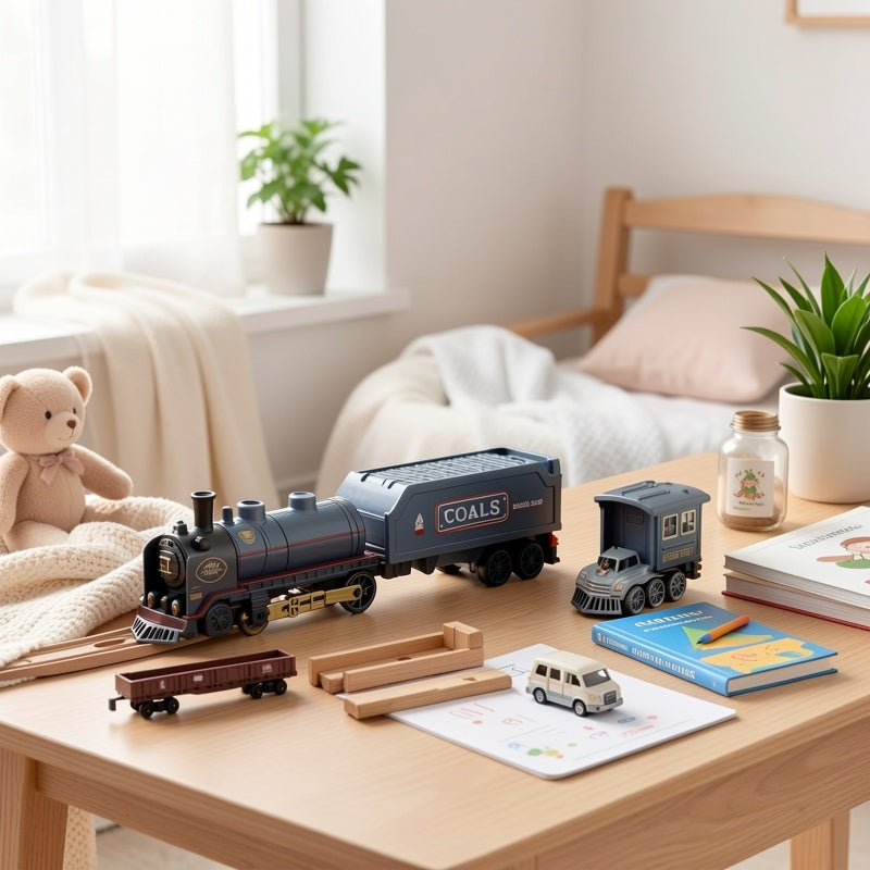 Classic Steam Engine Train Toy Model Set Battery Powered Locomotive - Nostalgic Display Toy for Kids & Train Enthusiasts, Birthday Christmas Holiday Gift