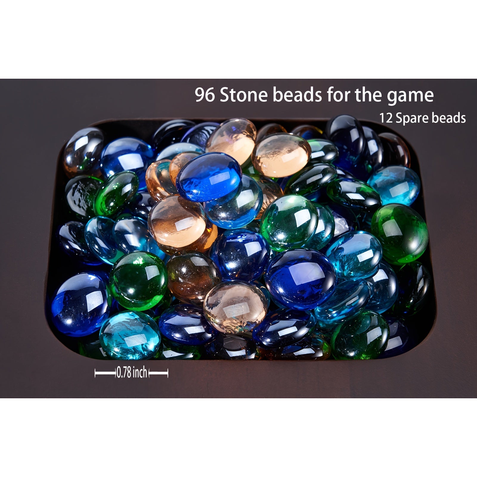 Mancala Board Game Set 4-Player Luxury Solid Wood Folding Board – 96+12 Bonus Multicolor Glass Stone Beads, Instructions Included, Classic Family Strategy Game Gift for Kids Adults Halloween Christmas