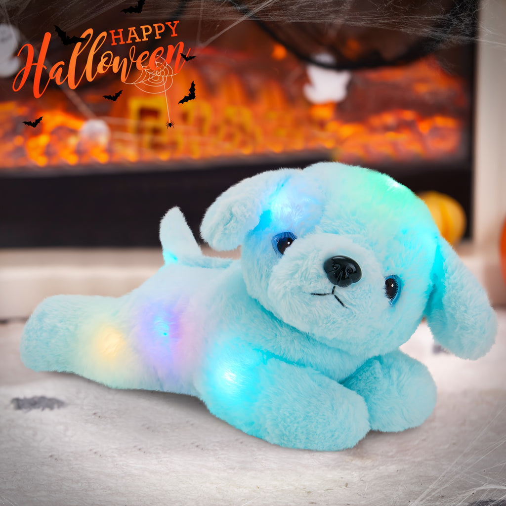 Light Up Music Blue Puppy Plush Toy – Soft Stuffed Animal Dog with Glowing Lights & Sound, Cute Plushie for Kids, Birthday Christmas Halloween Gift, Room Decoration