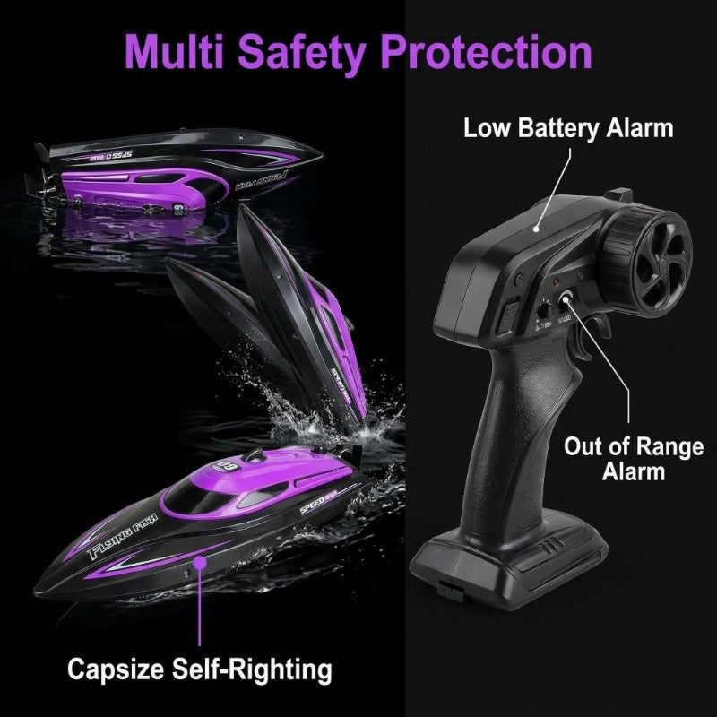 Remote Control Boat for Kids 25KM/H LED Night Light Effect Pool Lake Racing RC Hovercraft Toy One-Touch Speed Control Outdoor Water Toy Ages 6+