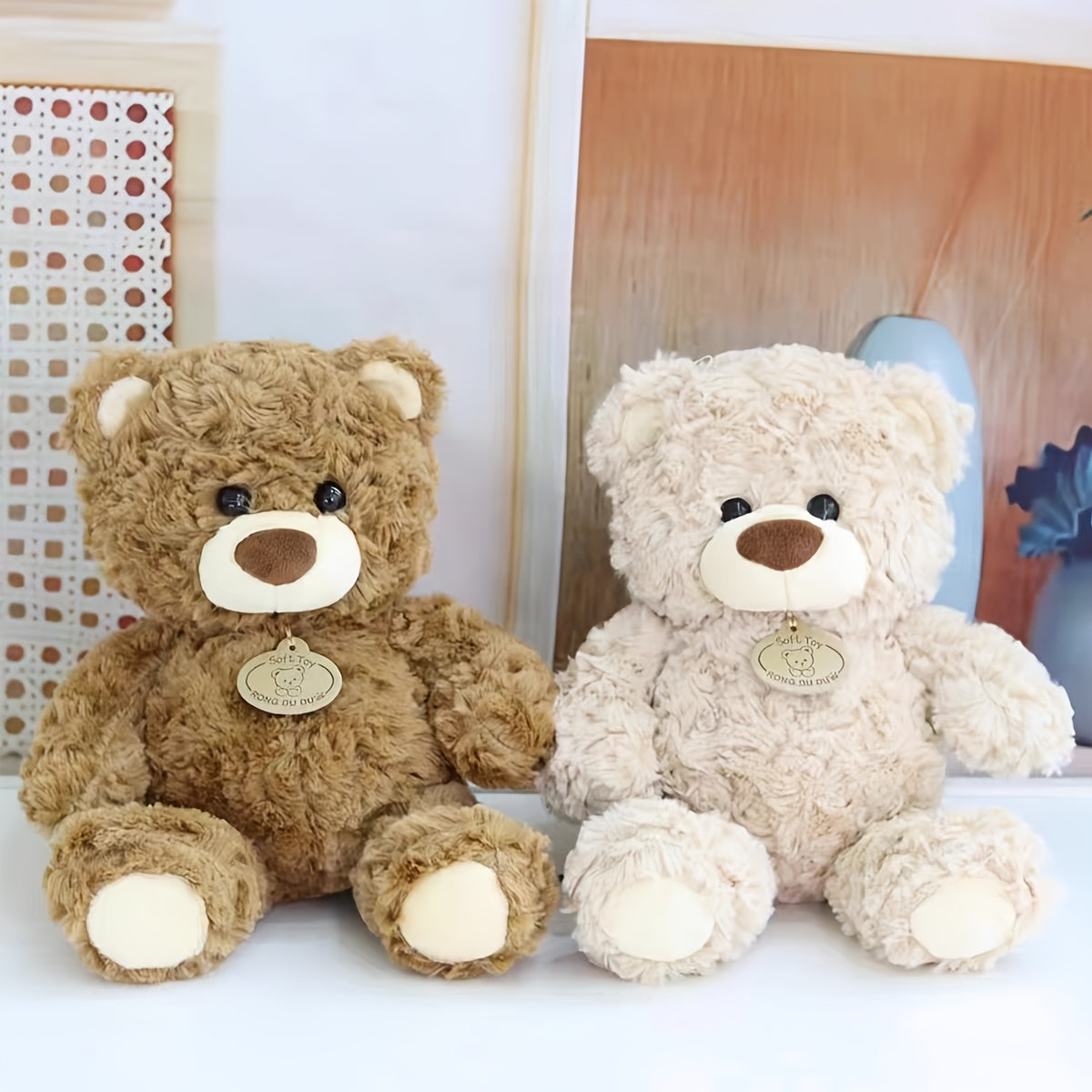 Realistic Teddy Bear Stuffed Animal Plush Toy - Super Soft Cute Huggable Bear Plushie for Room Decor, Birthday Christmas Holiday Gift for Kids Adults Friends Family, Brown & Beige