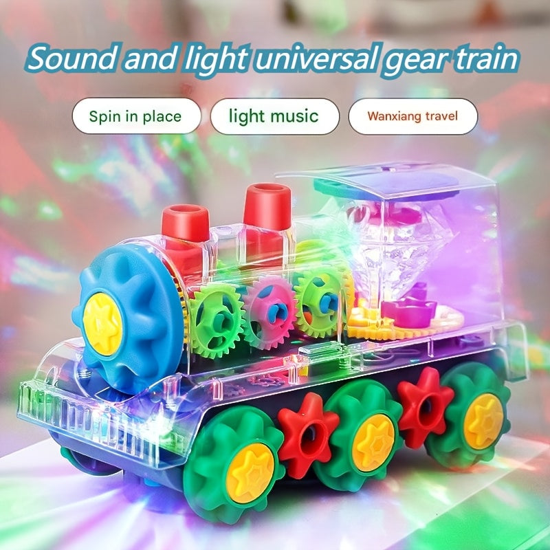 Electric Transparent Gear Train Toy for Toddlers with Flashing Lights & Music – 360 Spin Educational See-Through Gear Vehicle, Fun Learning Gift for Boys & Girls Ages 2+