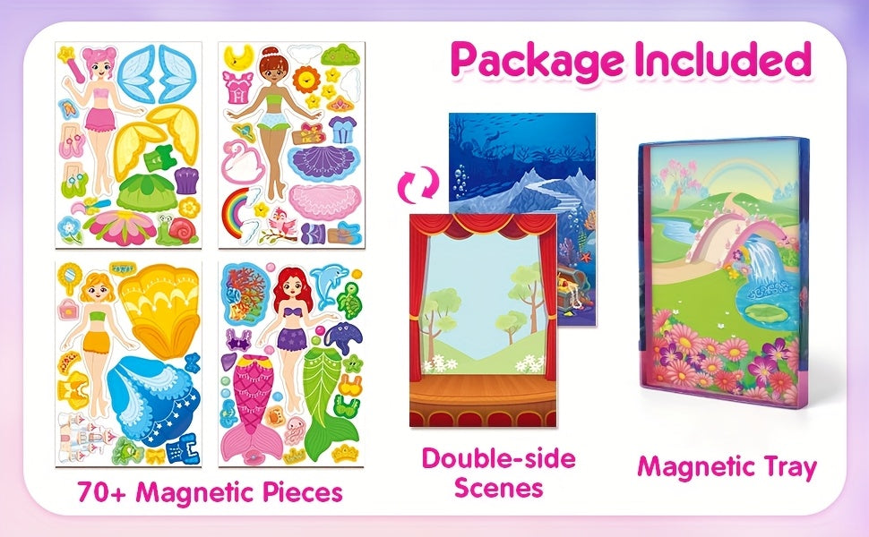 Girls Dress Up Magnetic Dolls Set Princess Mermaid Fairy Ballerina Mix Color Magnetic Outfits Travel Game Kit Car Ride Airplane Activity Birthday Gift Girls Ages 3-7
