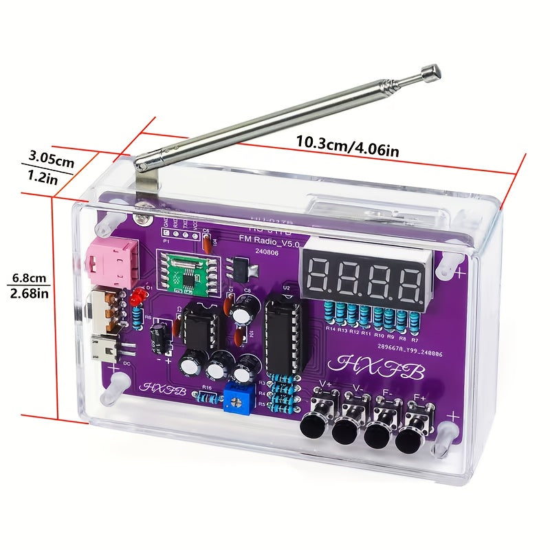 DIY FM Radio Building Kit with LED Display & Soldering Practice – All-in-One Electronics Learning Kit with Tuning Knob, Volume Control & Antenna for Adults & Hobbyists
