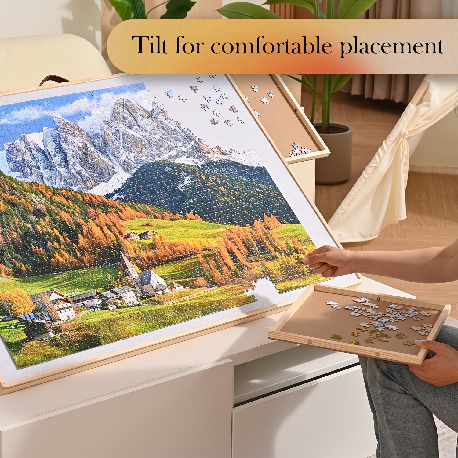 Wooden Jigsaw Puzzle Board Table 2000 Pieces 41.5x29.6 Inch Tilting Puzzle Plateau with 4 Magnetic Drawers & Cover for Adults