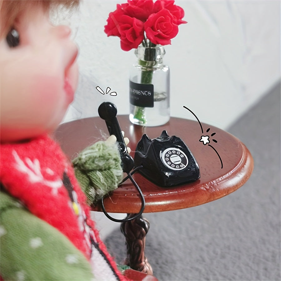 Dollhouse Miniature Vintage Rotary Phone 2pcs Alloy – 1:12 Scale Furniture Props for Pocket Scene Diorama DIY Decor Collector Gift