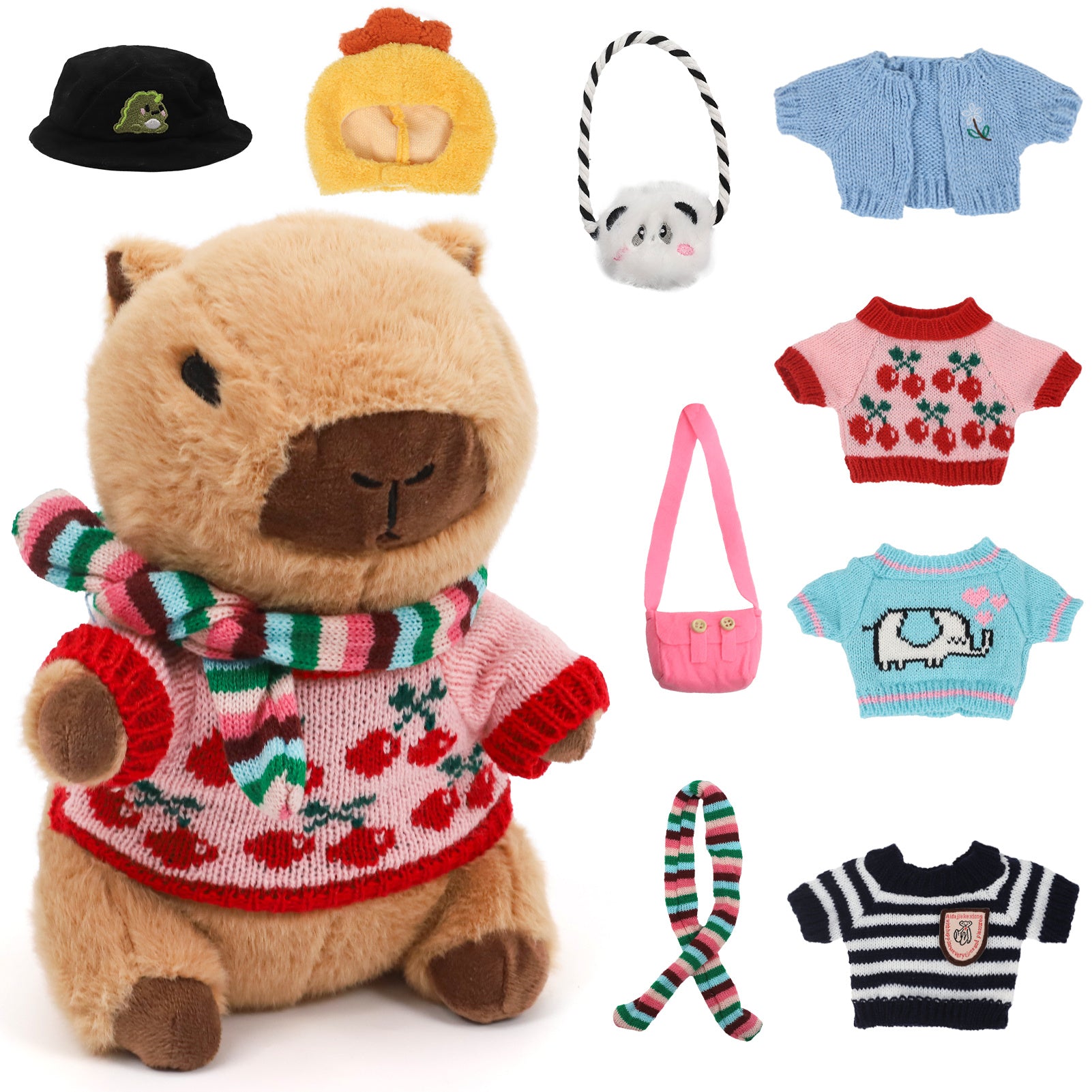 Capybara Plush Toy with 10 Clothes & Accessories – Soft Stuffed Capybara Dress Up Plushie, Cute Capybara Gift for Kids Boys Girls Birthday