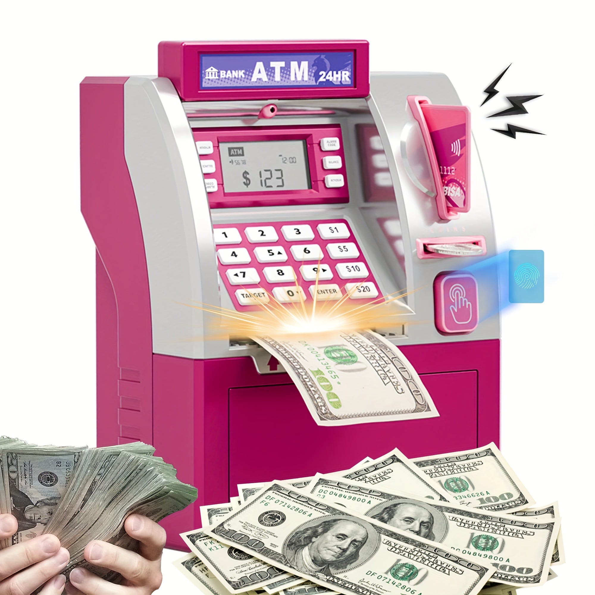 Kids Electronic ATM Piggy Bank with Password Lock – Coin & Banknote Savings Bank for Boys & Girls, Financial Education Toy, Birthday Christmas Holiday Gift Ages 5+