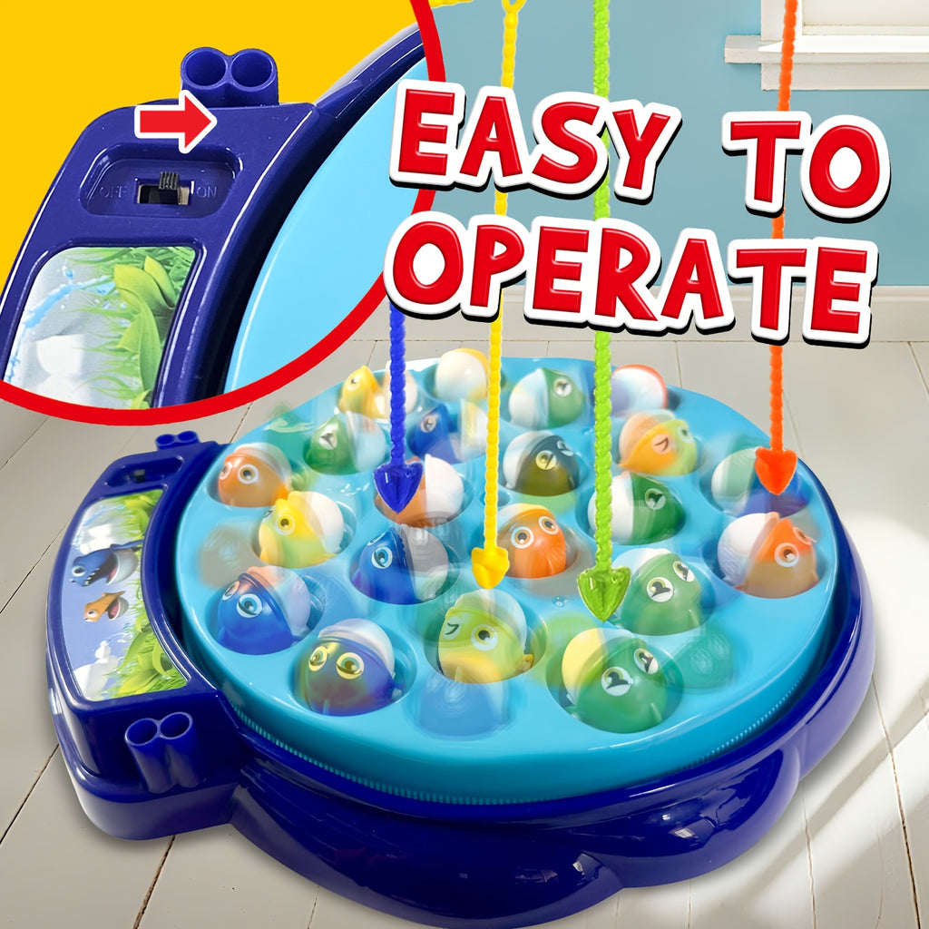 Kids Fishing Game Rotating Board 21 Fish 4 Rods - Fast-Action 2-4 Player Toy for Toddlers Ages 3+, Birthday Easter Holiday Gift for Boys & Girls