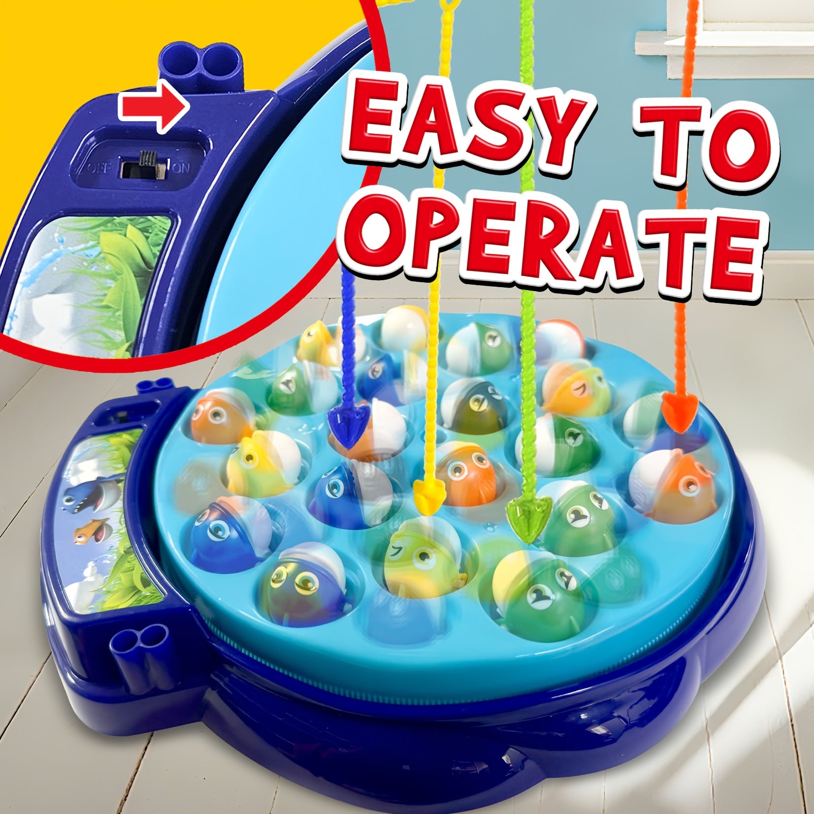 Kids Fishing Game Rotating Board 21 Fish 4 Rods - Fast-Action 2-4 Player Toy for Toddlers Ages 3+, Birthday Easter Holiday Gift for Boys & Girls