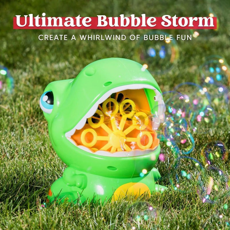 Dinosaur Bubble Machine Gun for Kids – 5000 Bubbles/Min with Bubble Solution Included, Outdoor Indoor Summer Toy, Dinosaur Party Favor Birthday Gift Green