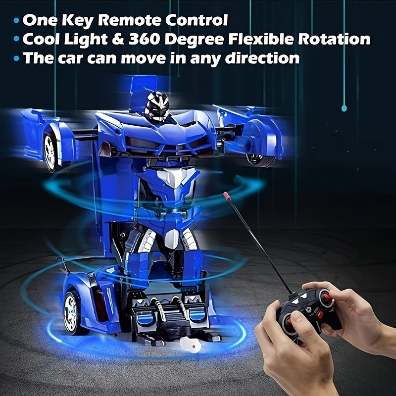 Transform Robot RC Car 1:18 Scale One-Click Car to Robot 2.4GHz 360 Drift LED Light 45M Range Non-Toxic ABS Kids Boys Ages 3+ Birthday Christmas Gift
