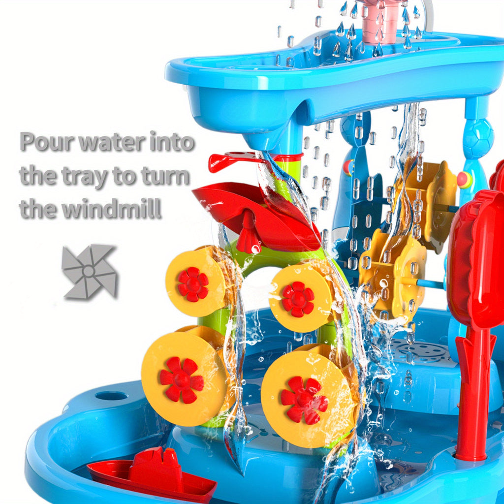 Sand & Water Table for Toddlers 3-Tier with Shovel Scoop Strainer – Outdoor Sensory Play Set for Kids Ages 2-6, Backyard Beach Patio Summer Activity