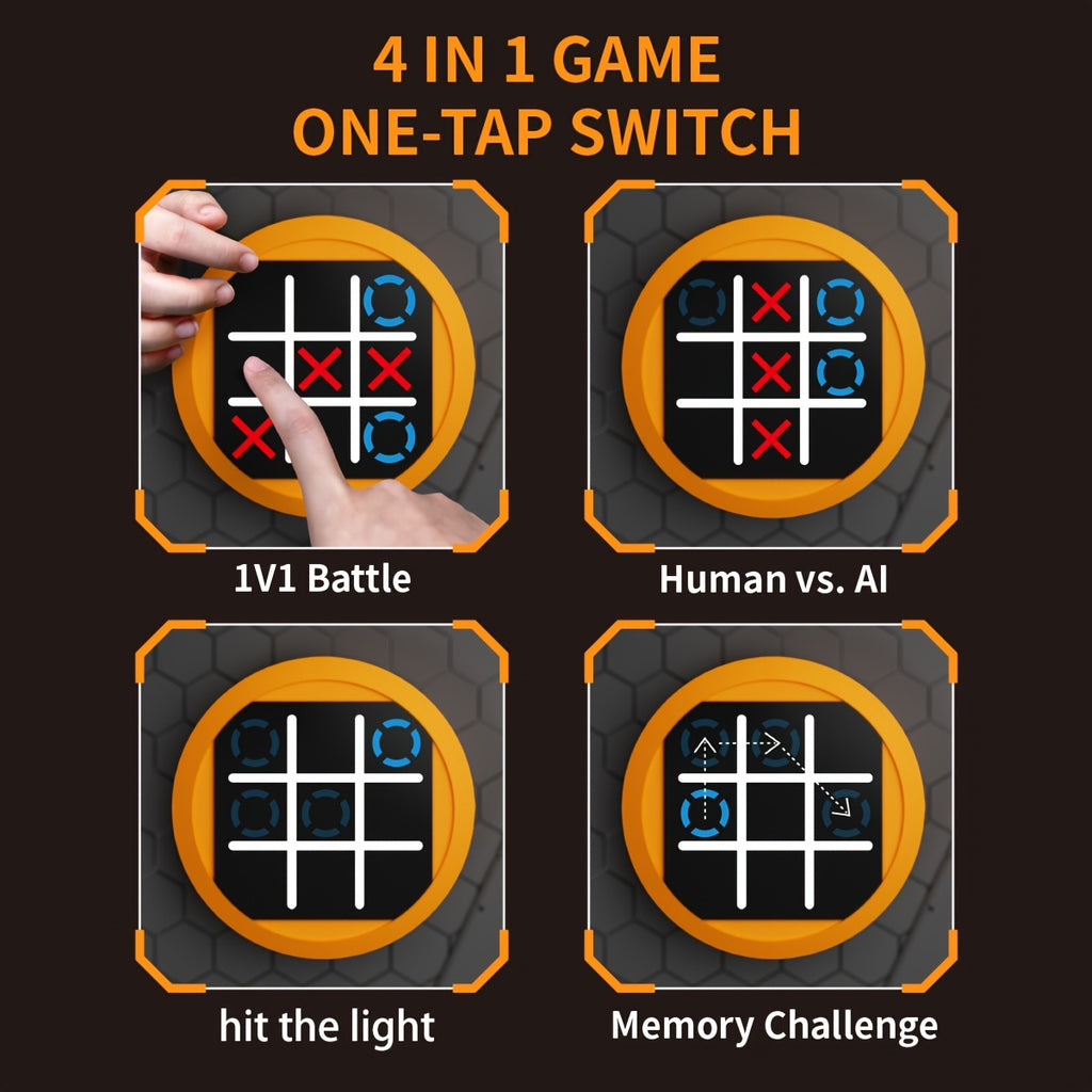 4-in-1 Handheld Electronic Puzzle Game Console Tic Tac Toe Portable Travel Game for Kids Adults Ages 3+ Educational Memory Brain Toy
