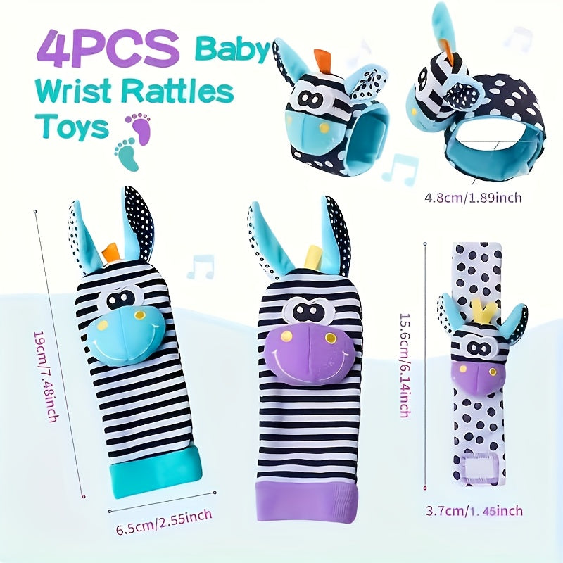 Baby Wrist Bell Rattle Socks - Newborn Cartoon Animal Wrist Rattles & Socks Set, Soft Colorful Sensory Toy for Infants Boys Girls, Baby Shower Birthday Gift