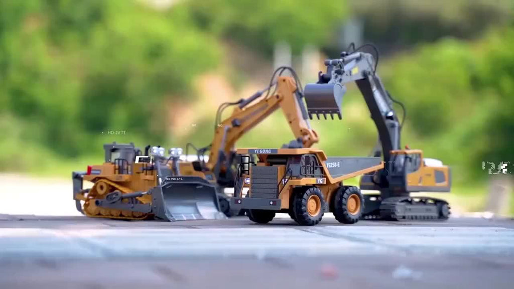 Remote Control Excavator Toy Metal Shovel LED Light 1200mAh RC Construction Truck Set Loader Garbage Truck Combo Boys Kids Ages 6+ Birthday Christmas Gift