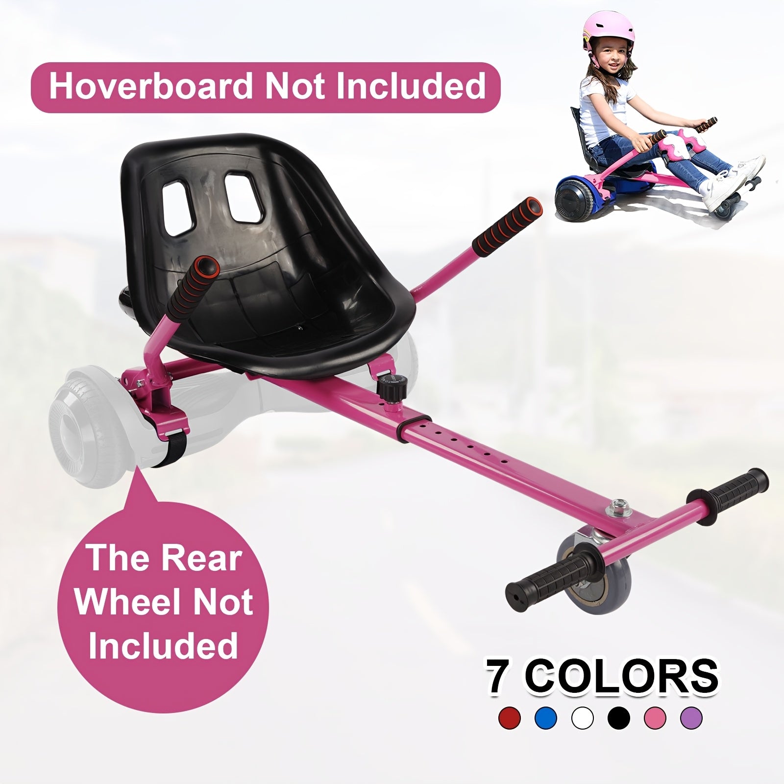 Hoverboard Go Kart Attachment for 6.5"-10" Hoverboards – Kids Hover Cart Seat Conversion Kit with Off-Road Tires, Shock Absorber & 360° Steering – Birthday Christmas Gift (Hoverboard Not Included)