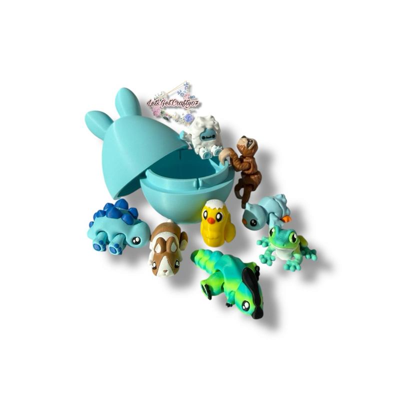 3D Printed Easter Bunny Surprise Egg with 7 Tiny Critter Figurines - 5 Inch Openable Egg Container, Color Coordinated Animal Collectibles, Easter Basket Stuffers, Egg Hunts, Classroom Surprises & Spring Decor Gift for Kids Animal Lovers